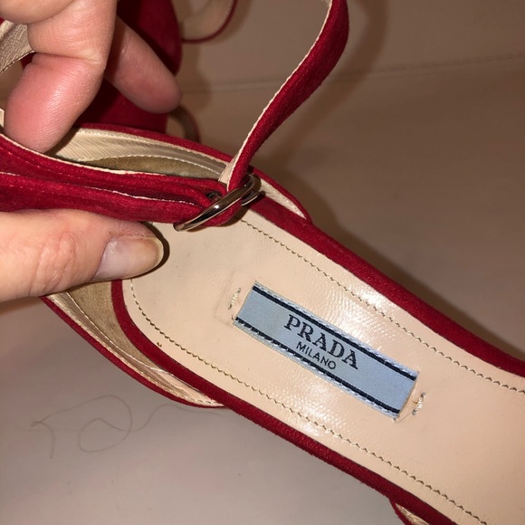 Prada red suede open toe heels size 38.5 - Picture 5 of 7